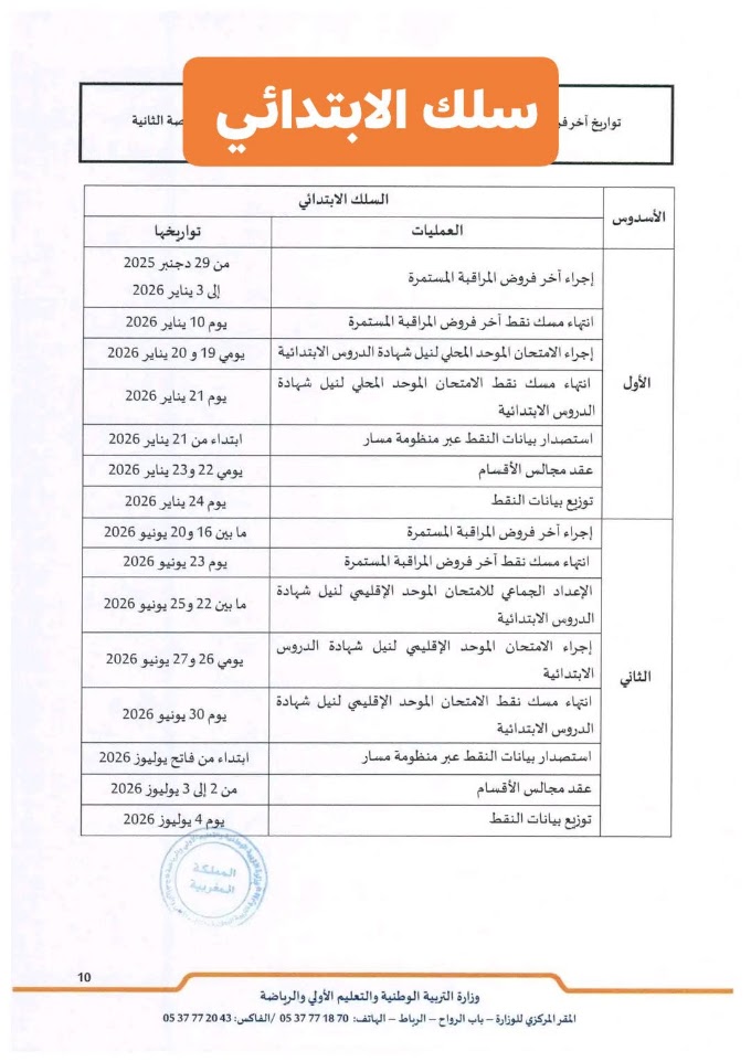 تواريخ فروض المراقبة المستمرة والامتحانات لجميع المستويات 2025-2026 بالمغرب