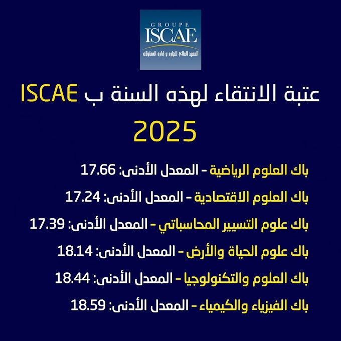 نتائج و عتبة الانتقاء ISCAE 2025 | Seuils BAC المعهد العالي للتجارة وإدارة المقاولات